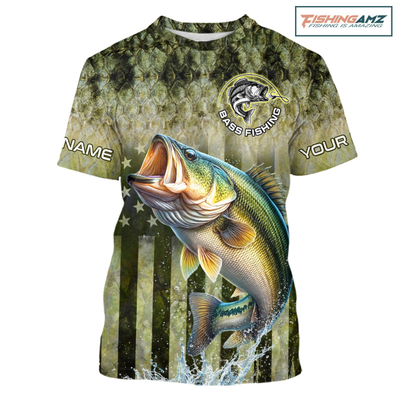 Design American Flag and Custom Bass Shirt 3D Personalized Team Name Fishing T - Shirt UV Protection Fishing Jersey 