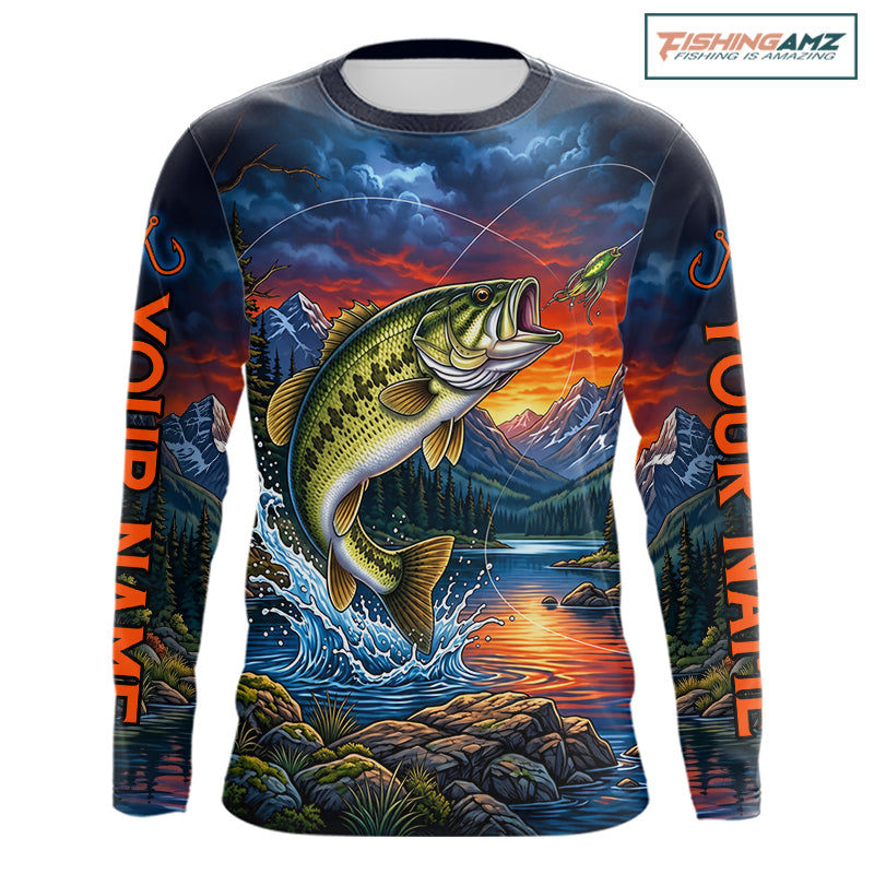 Personalized Largemouth Bass Fishing Shirt, Mountain River Fishing Jersey, Custom Team Shirt NHT1580