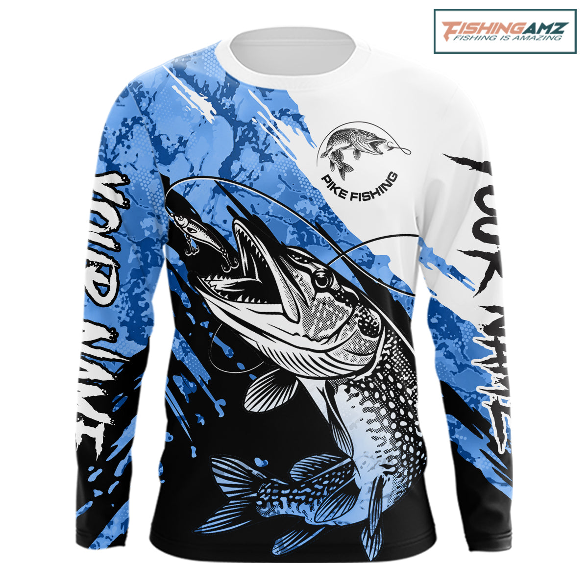 Personalized Blue Northern Pike Fishing Jersey, Team Pike Fishing Long Sleeve Tournament Shirt NHT818