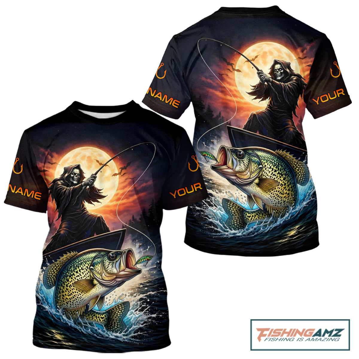 Personalized Fish Reaper Fishing Shirts Jerseys, Fish Reaper Sunset Crappie Fishing Shirts T - Shirt NHT831