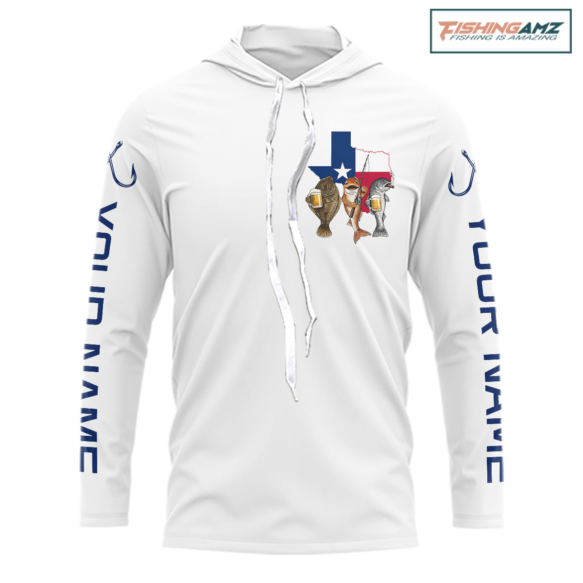 Texas Slam Funny Fishing Redfish, Trout, Flounder Fishing Shirts Long Sleeve Hooded For Men| White NHT843