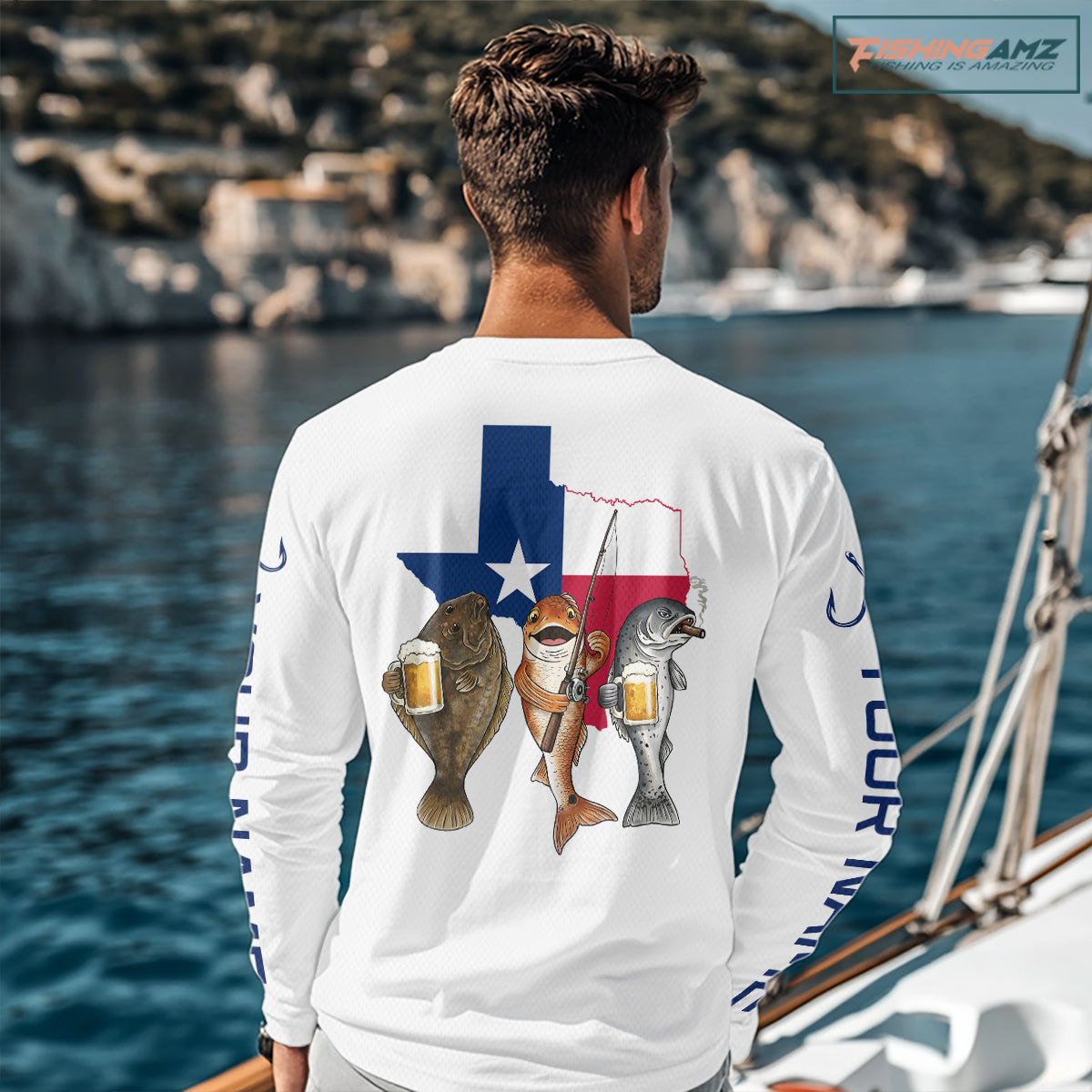 Texas Slam Funny Fishing Redfish, Trout, Flounder Fishing Shirts Long Sleeve For Men| White NHT843