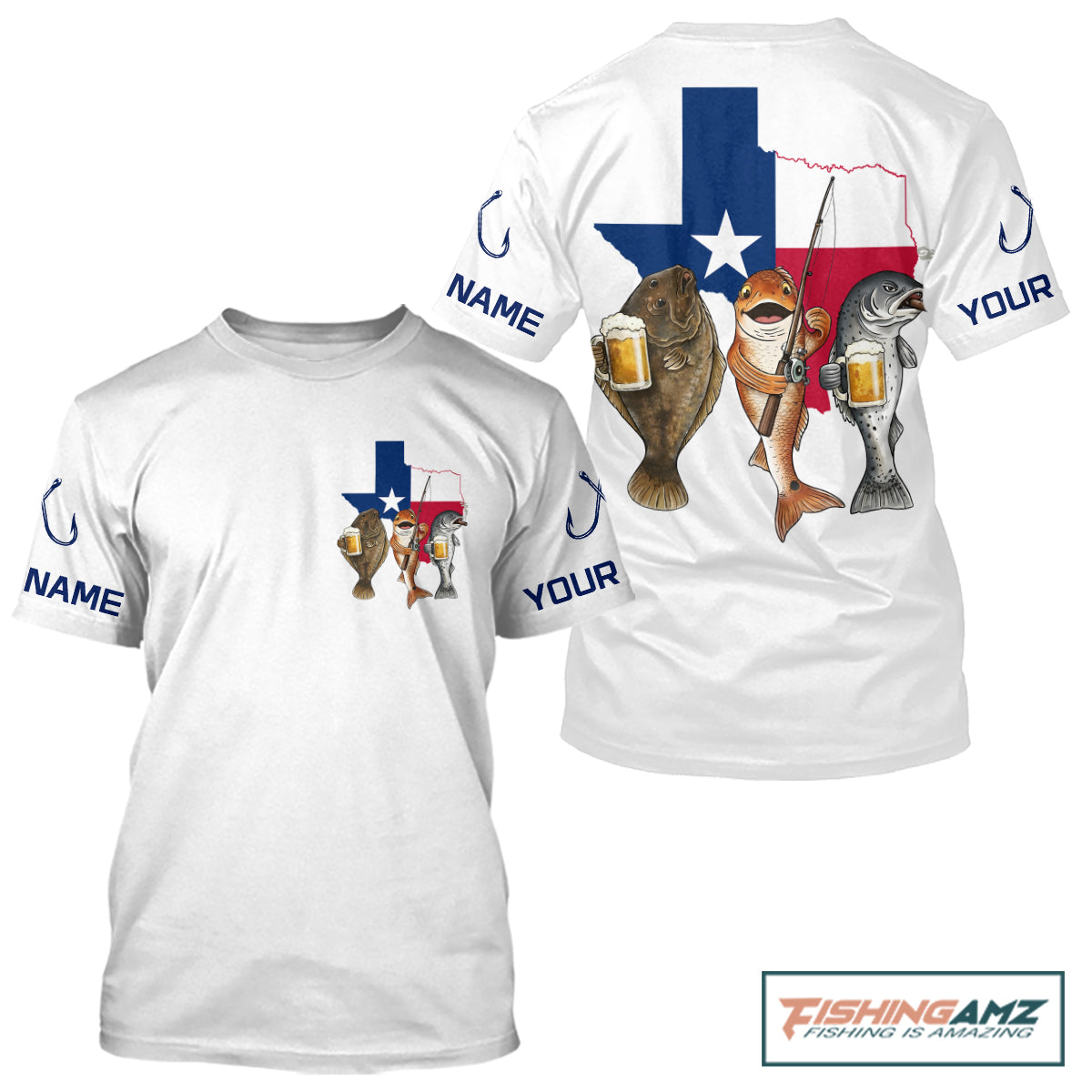 Texas Slam Funny Fishing Redfish, Trout, Flounder Fishing Shirts T - Shirt For Men| White NHT843