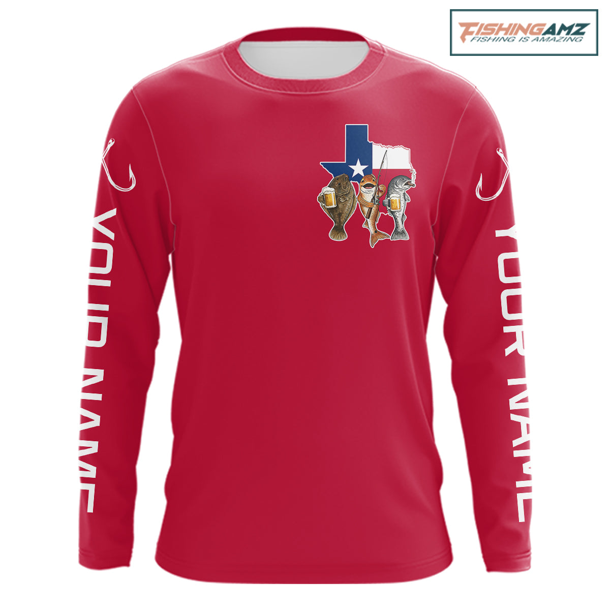 Texas Slam Funny Fishing Redfish, Trout, Flounder Fishing Shirts Long Sleeve For Men| Red NHT844