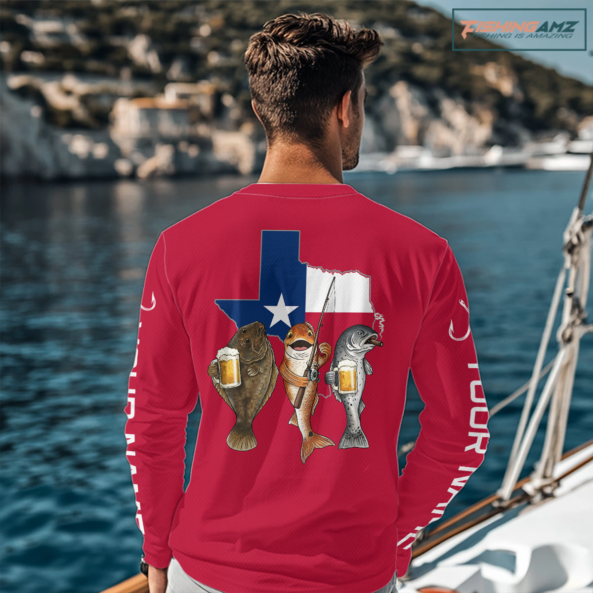 Texas Slam Funny Fishing Redfish, Trout, Flounder Fishing Shirts Long Sleeve For Men| Red NHT844