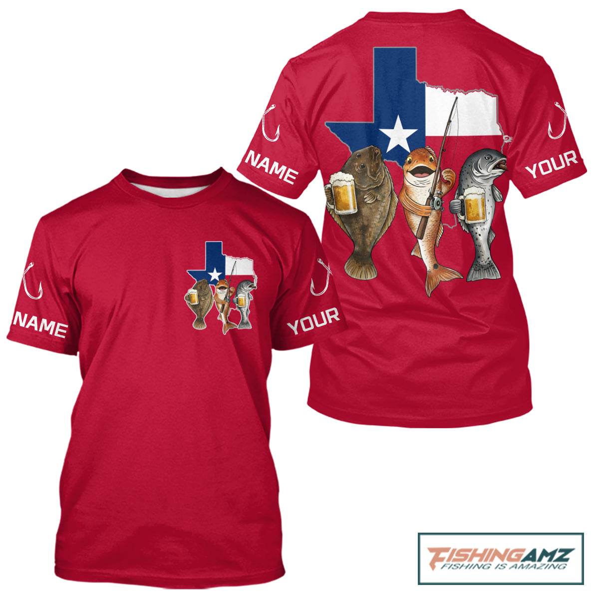 Texas Slam Funny Fishing Redfish, Trout, Flounder Fishing Shirts T - Shirt For Men| Red NHT844