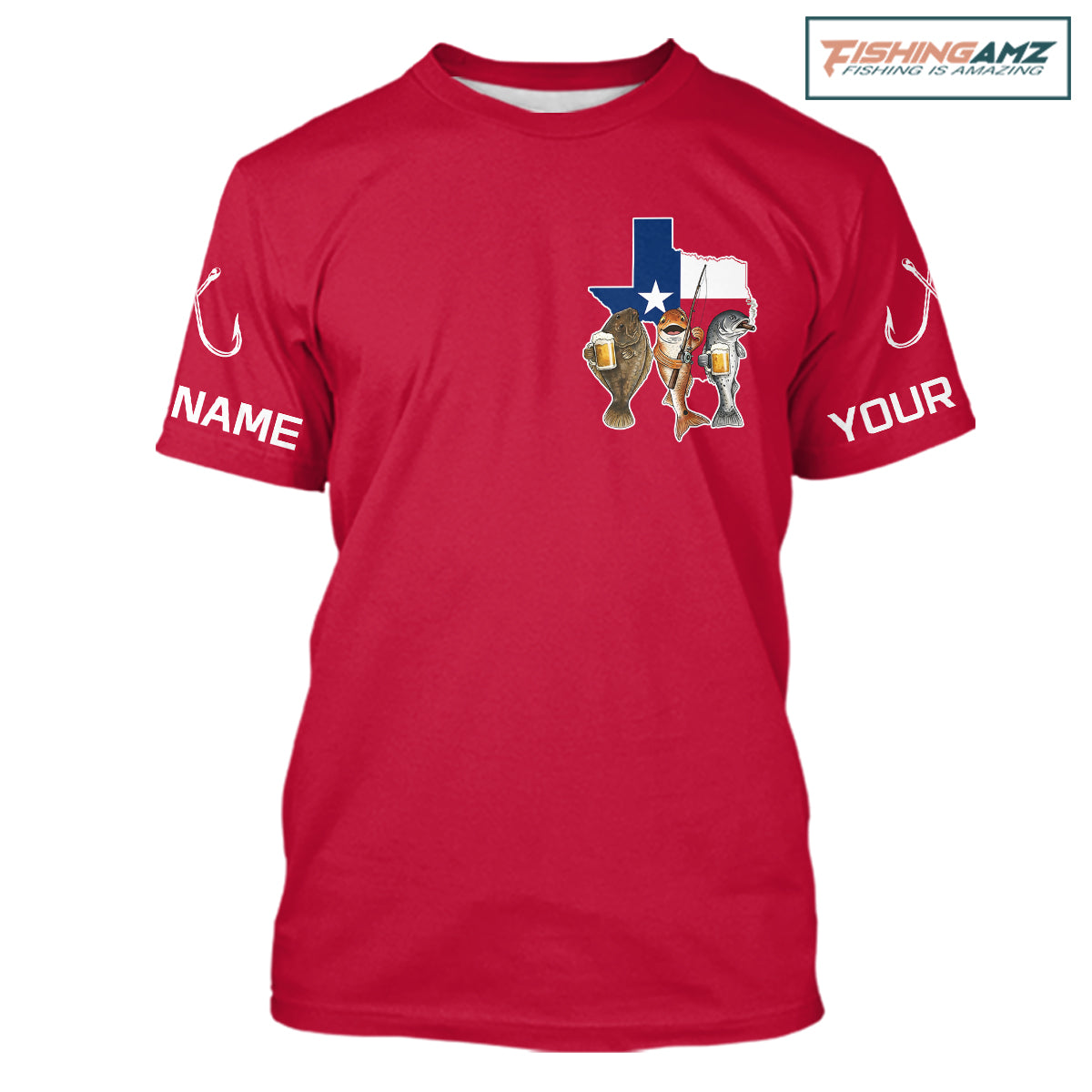 Texas Slam Funny Fishing Redfish, Trout, Flounder Fishing Shirts T - Shirt For Men| Red NHT844