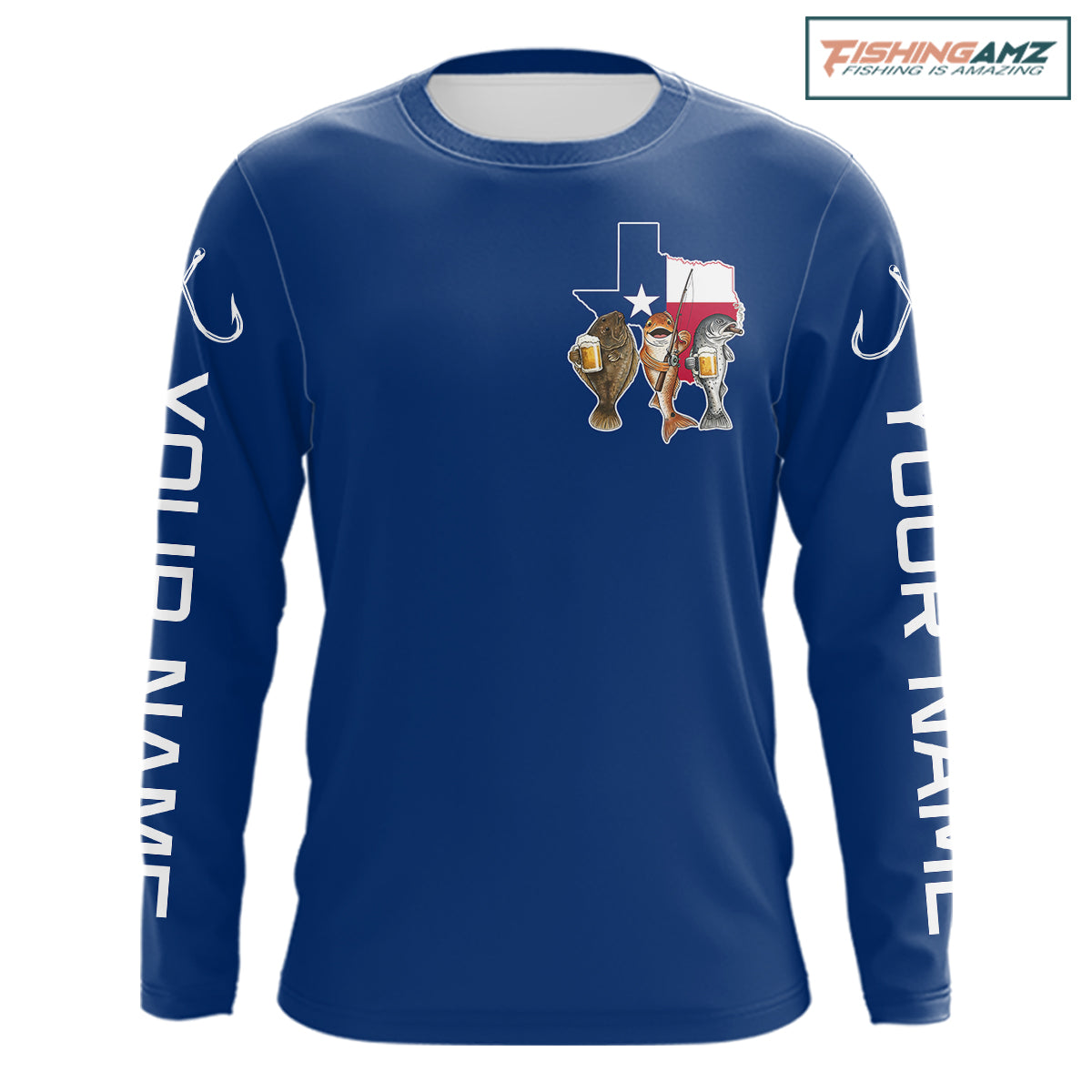 Texas Slam Funny Fishing Redfish, Trout, Flounder Fishing Shirts Long Sleeve For Men| Blue Navy NHT845