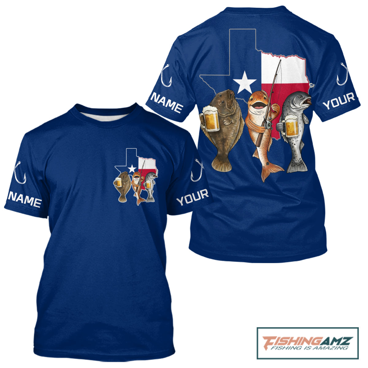 Texas Slam Funny Fishing Redfish, Trout, Flounder Fishing Shirts T - Shirt For Men| Blue Navy NHT845