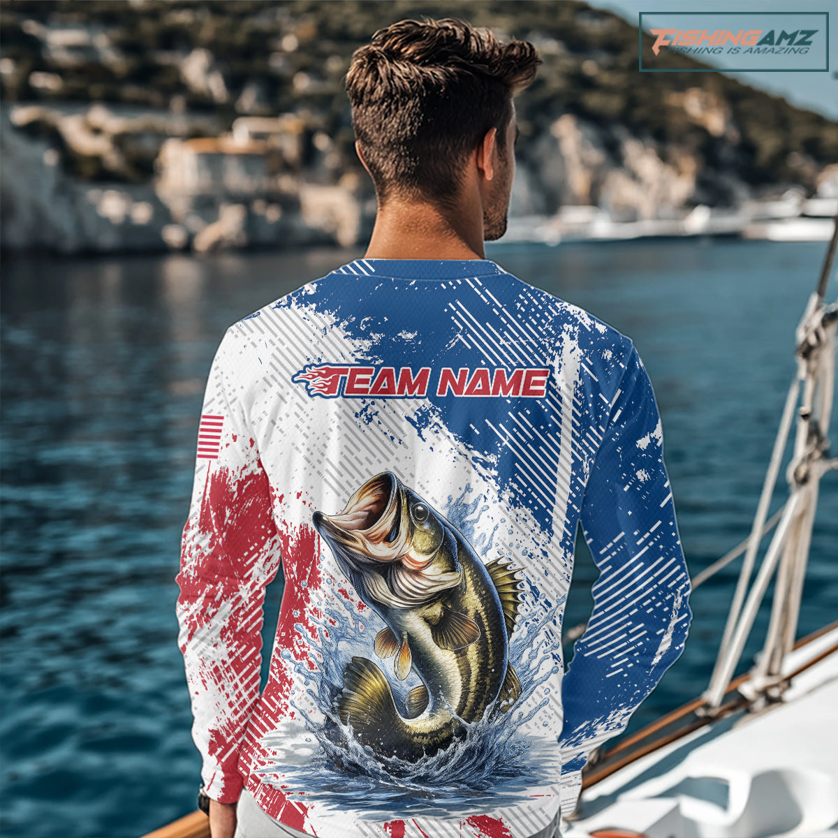 Custom Patriotic American Flag Bass Fishing Shirts Long Sleeve, Fishing Tournament Jerseys
