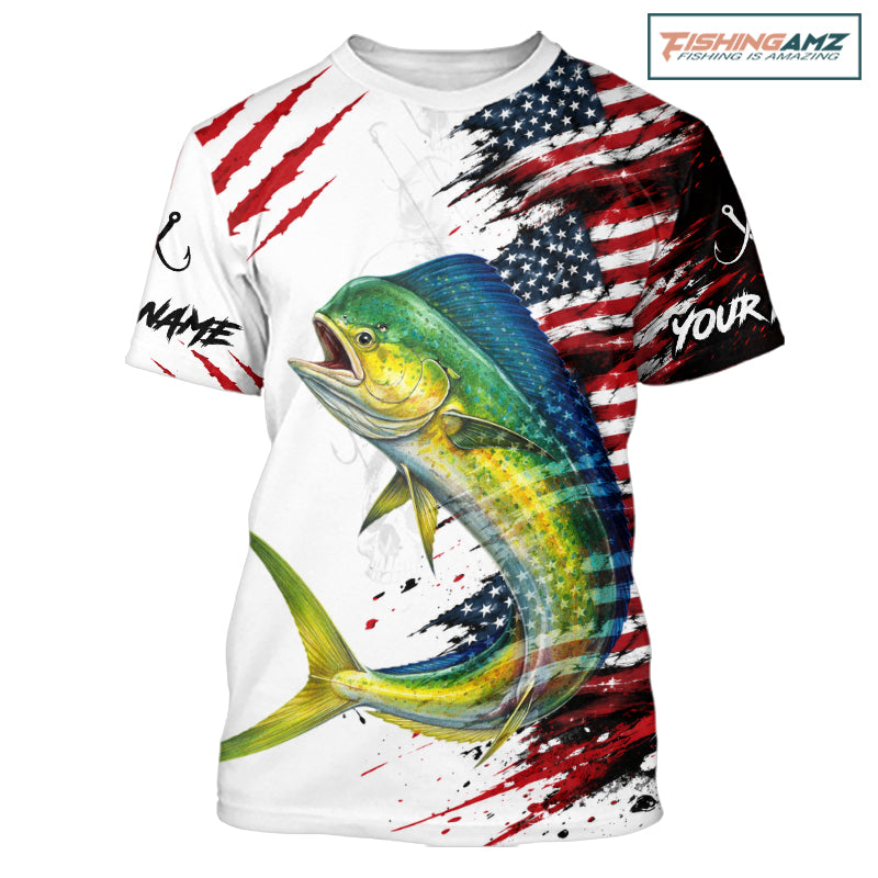 Mahi Mahi Fishing Jersey Design American Flag Short Sleeve Fishing Shirt For Men NHT1458