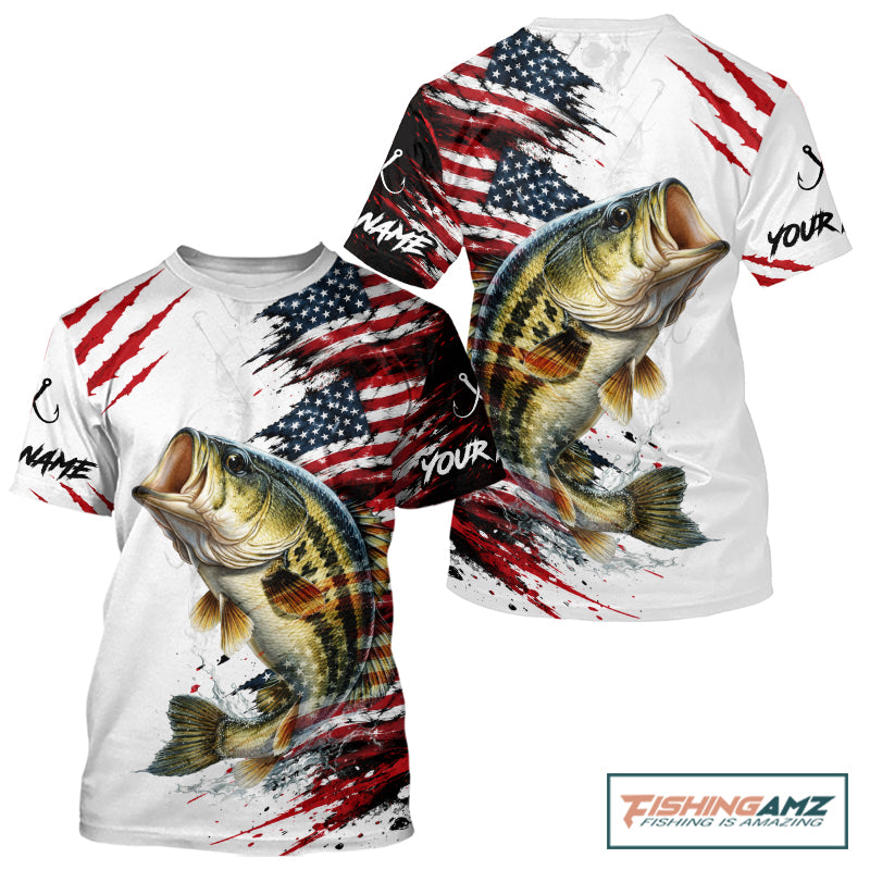 Largemouth Bass Fishing Jersey Design American Flag Short Sleeve Fishing Shirt For Men NHT1459