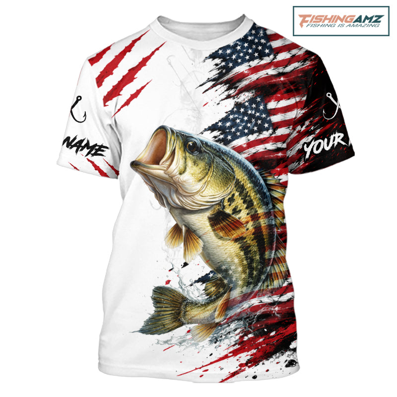 Largemouth Bass Fishing Jersey Design American Flag Short Sleeve Fishing Shirt For Men NHT1459
