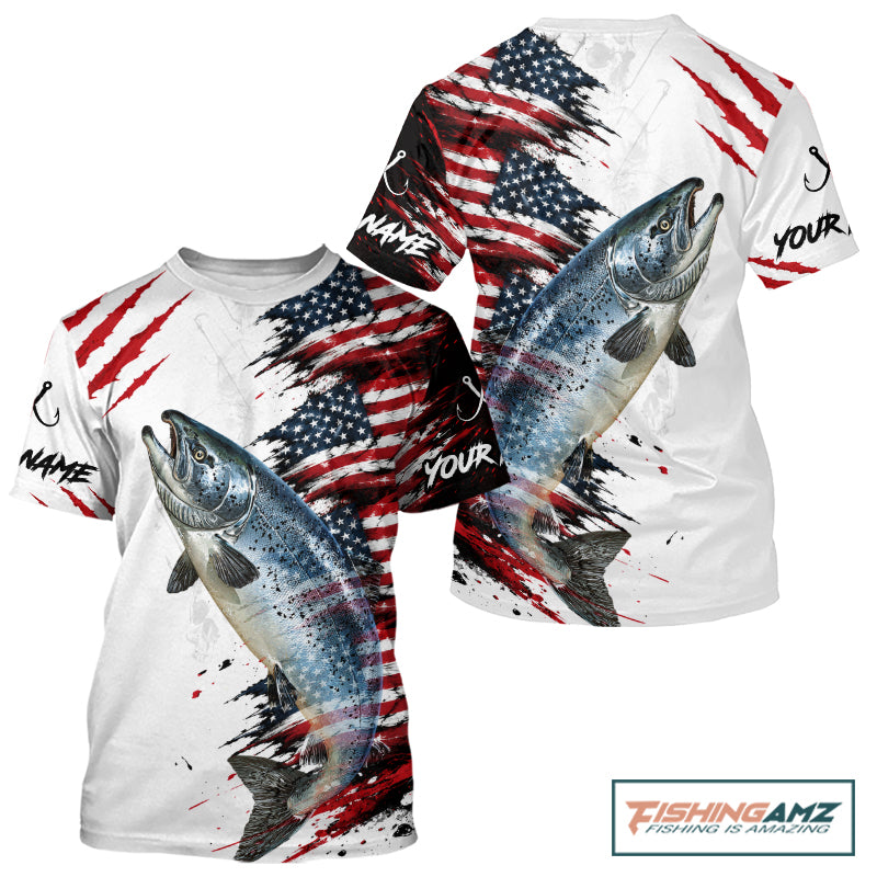 Chinook Salmon Fishing Jersey Design American Flag Short Sleeve Fishing Shirt For Men NHT1460