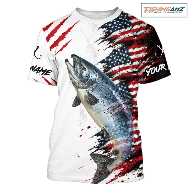 Chinook Salmon Fishing Jersey Design American Flag Short Sleeve Fishing Shirt For Men NHT1460