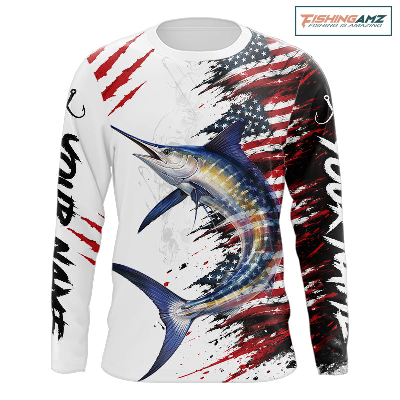 Marlin Fishing Jersey Design American Flag Long Sleeve Fishing Shirt For Men NHT1461
