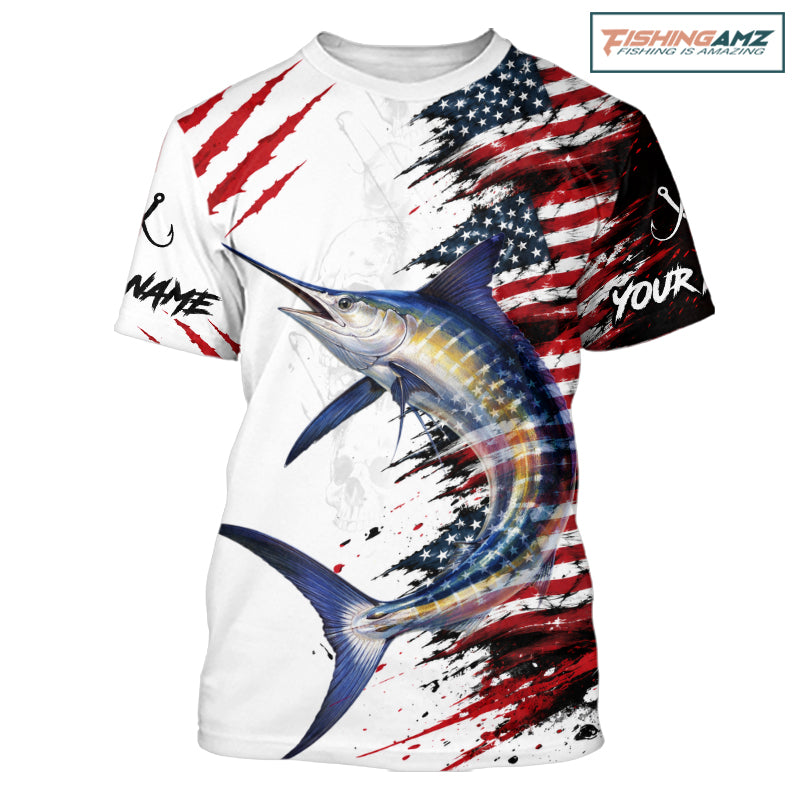 Marlin Fishing Jersey Design American Flag Short Sleeve Fishing Shirt For Men NHT1461