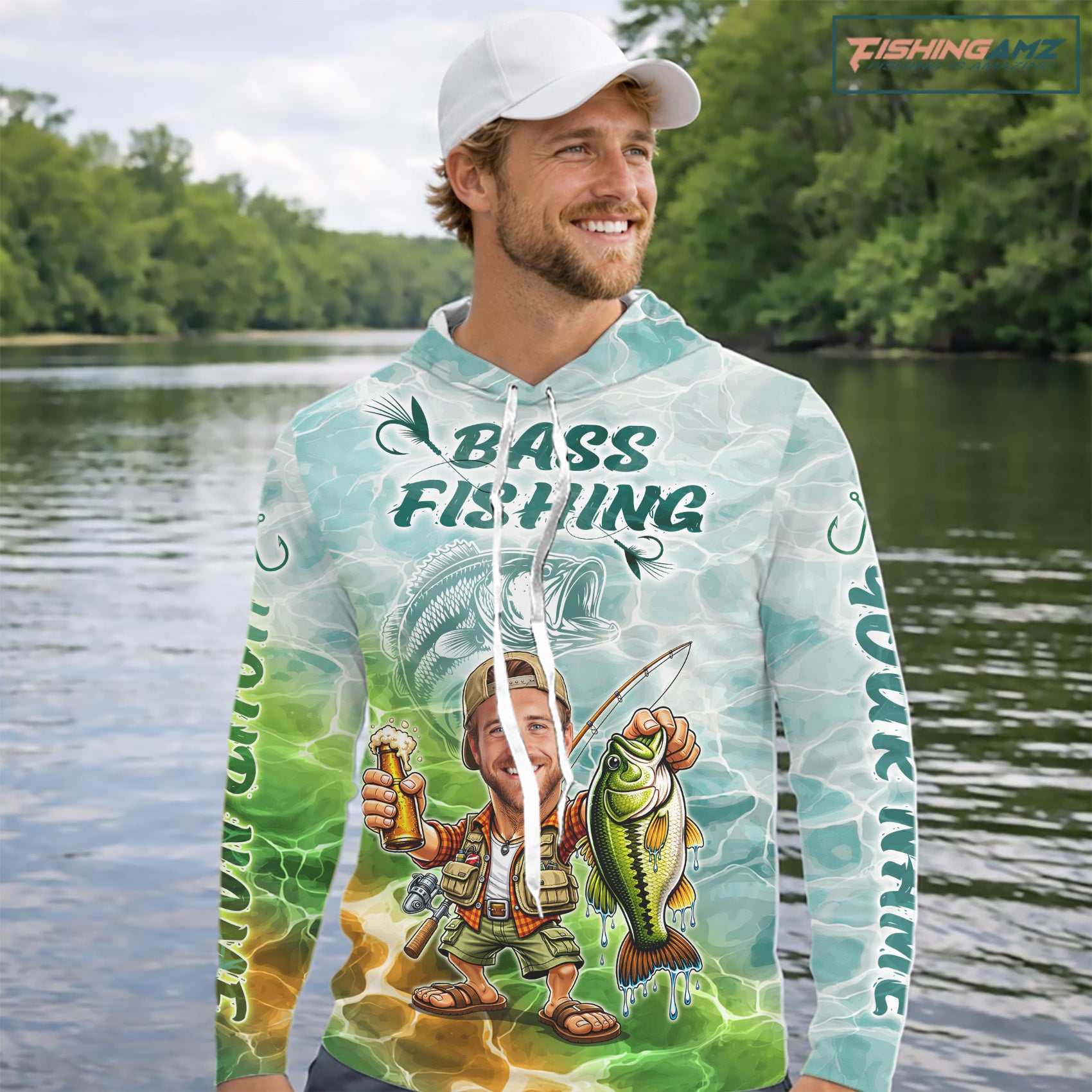Custom Photo Funny Bass Fishing Shirts Long Sleeve Hooded For Men, Fishing Team Jersey NHT642