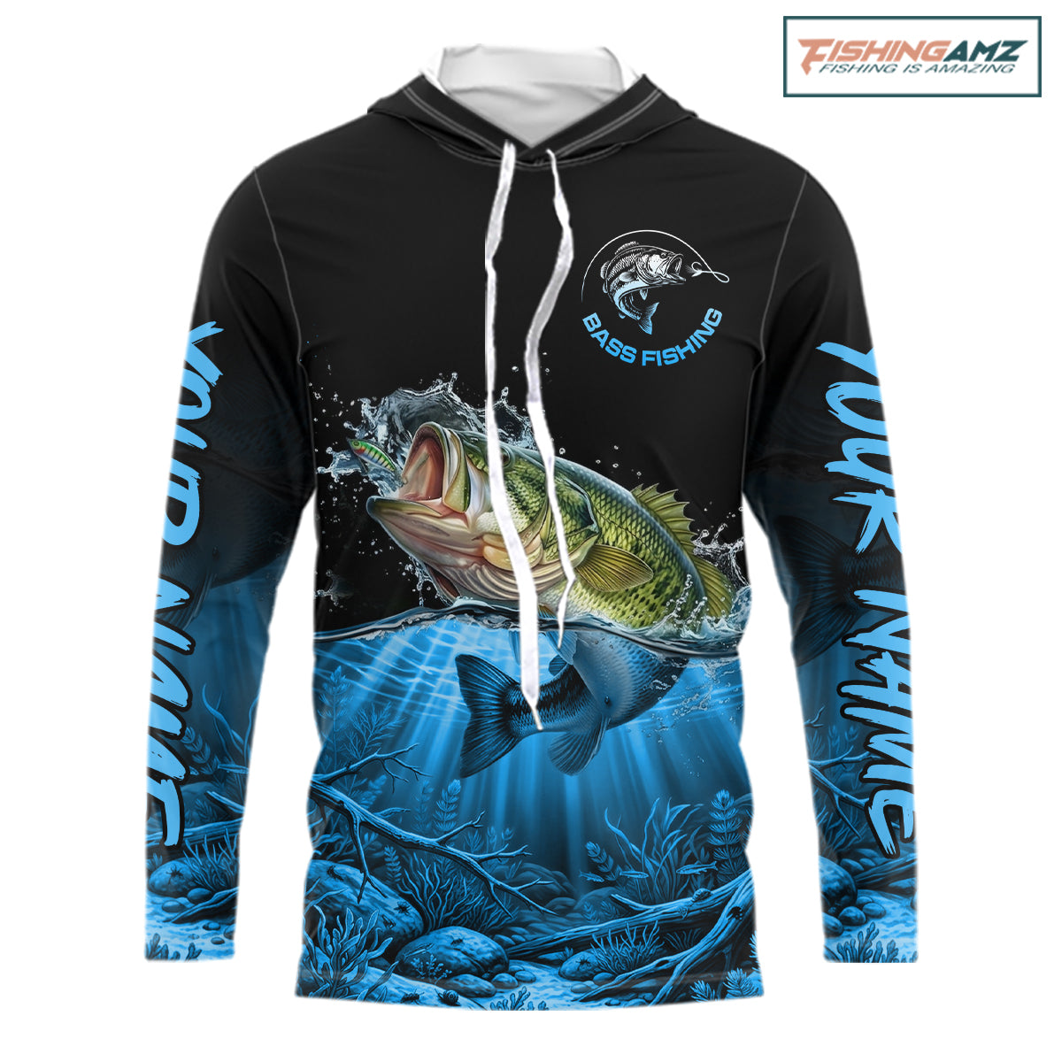 Largemouth Bass Fishing Shirt Long Sleeve Hooded For Tournament – Angler Gift For Men Dad| Blue NHT849