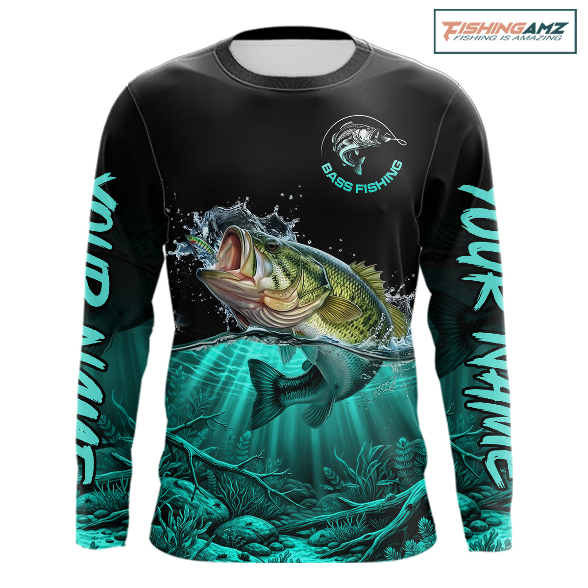 Largemouth Bass Fishing Shirt Long Sleeve For Tournament – Angler Gift For Men Dad| Turquoise NHT850