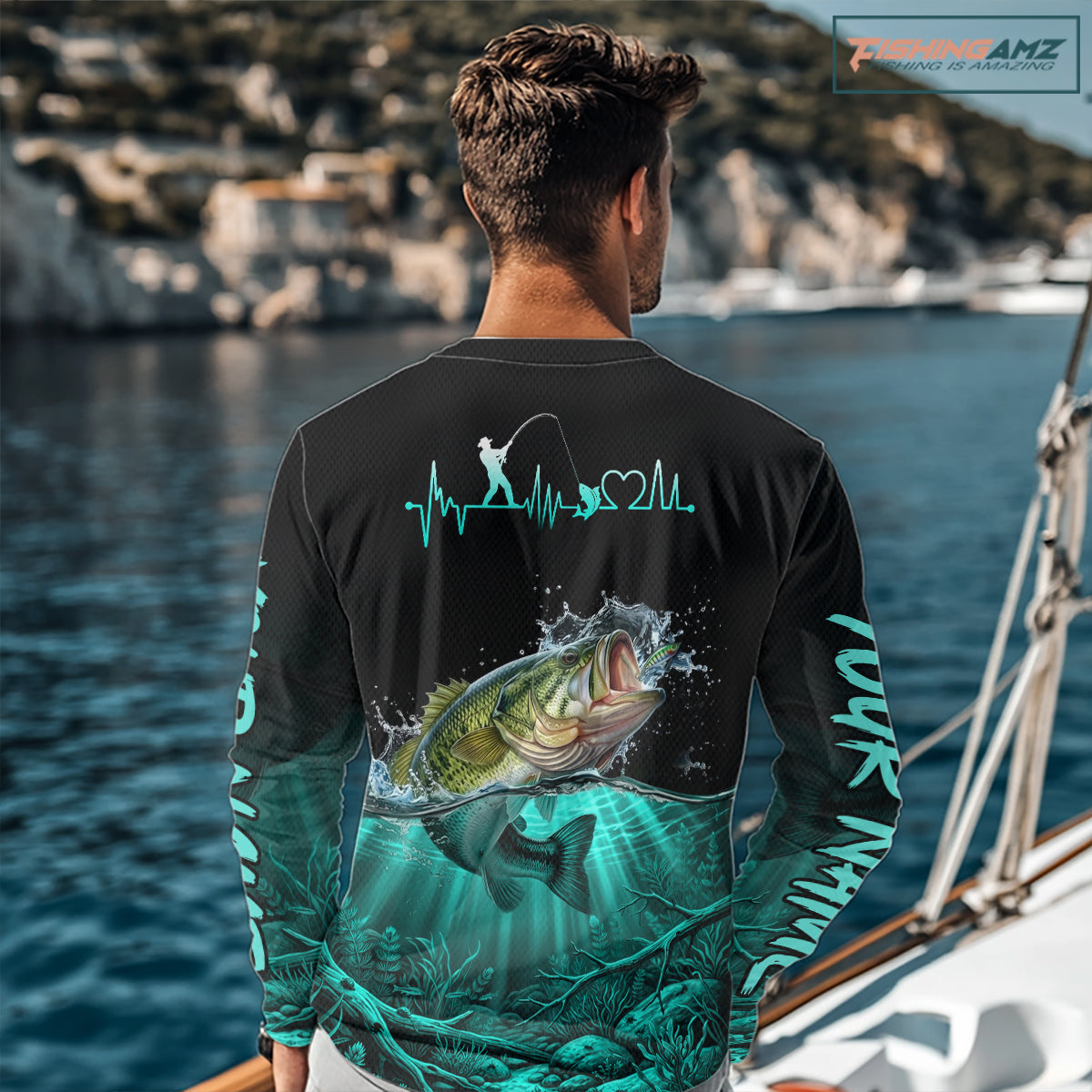 Largemouth Bass Fishing Shirt Long Sleeve For Tournament – Angler Gift For Men Dad| Turquoise NHT850