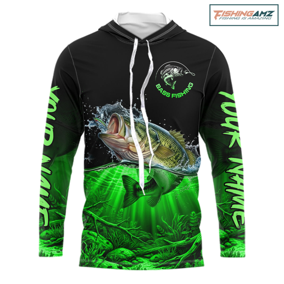 Largemouth Bass Fishing Shirt Long Sleeve Hooded For Tournament – Angler Gift For Men Dad| Green NHT851