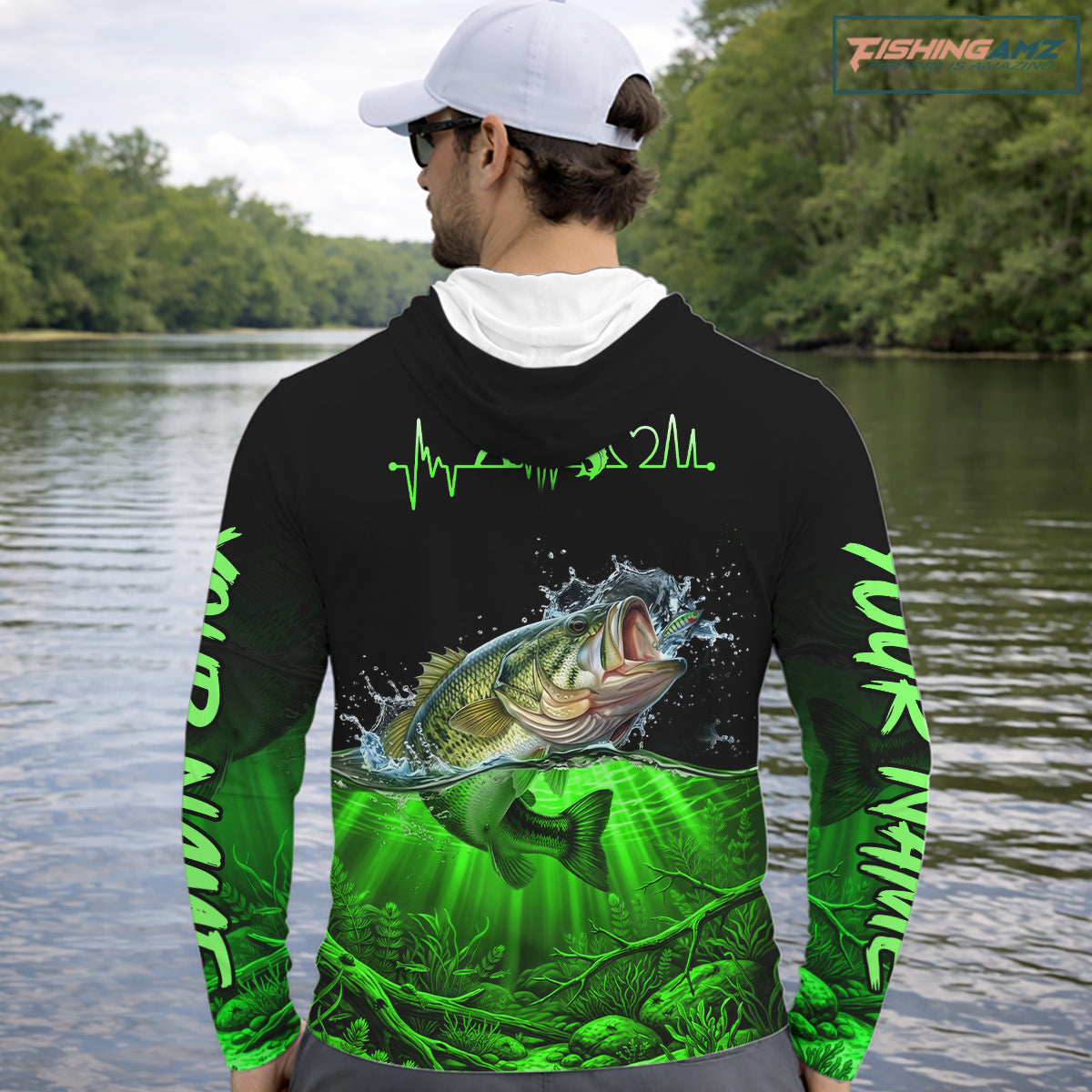 Largemouth Bass Fishing Shirt Long Sleeve Hooded For Tournament – Angler Gift For Men Dad| Green NHT851