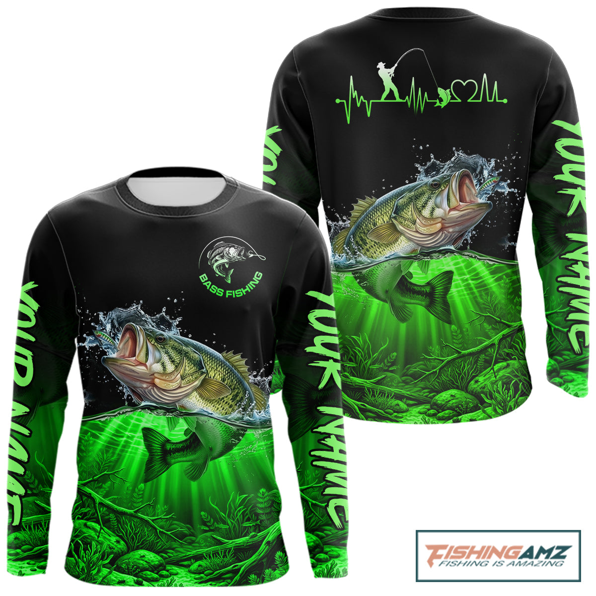 Largemouth Bass Fishing Shirt Long Sleeve For Tournament – Angler Gift For Men Dad| Green NHT851
