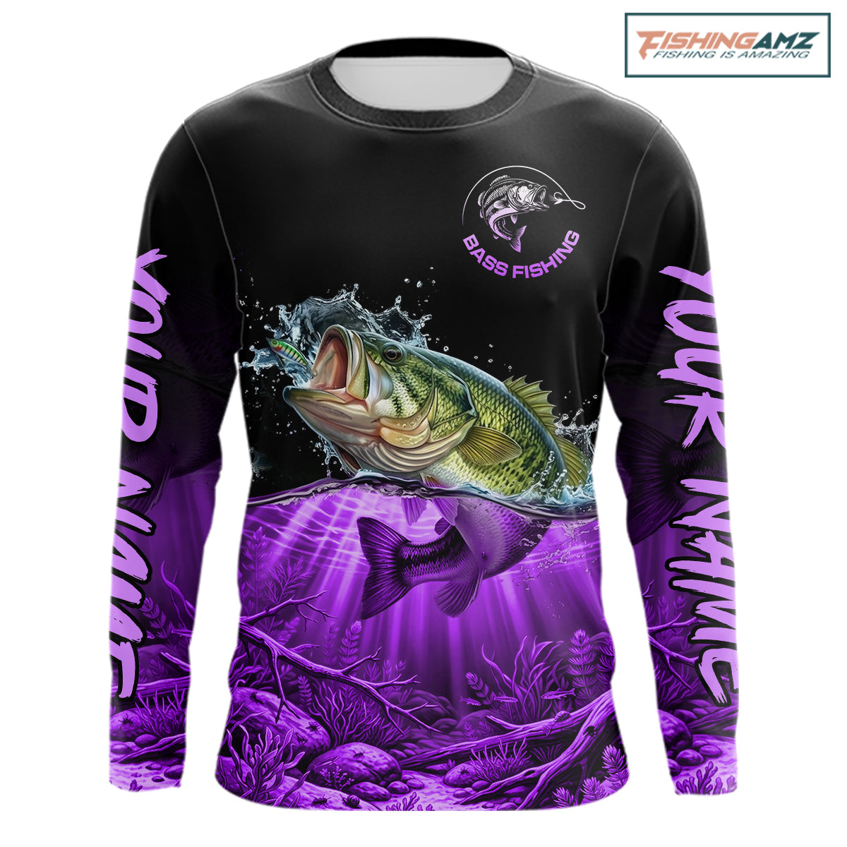 Largemouth Bass Fishing Shirt Long Sleeve For Tournament – Angler Gift For Men Dad| Purple NHT852