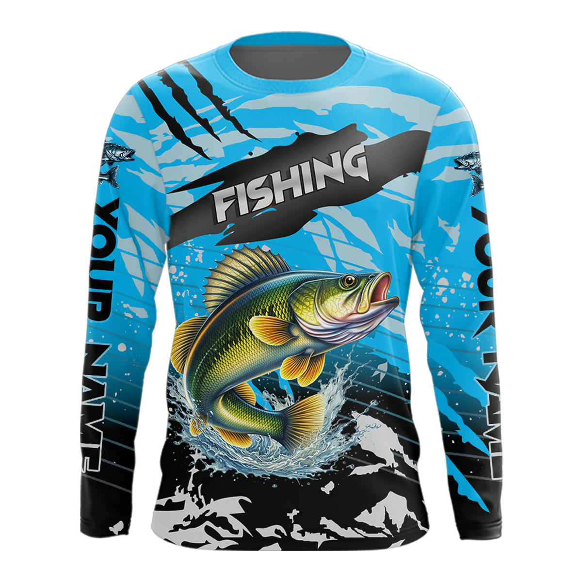 Walleye Fishing Blue Camo Jerseys Custom Performance Long Sleeve Tournament Fishing Shirts NHT509