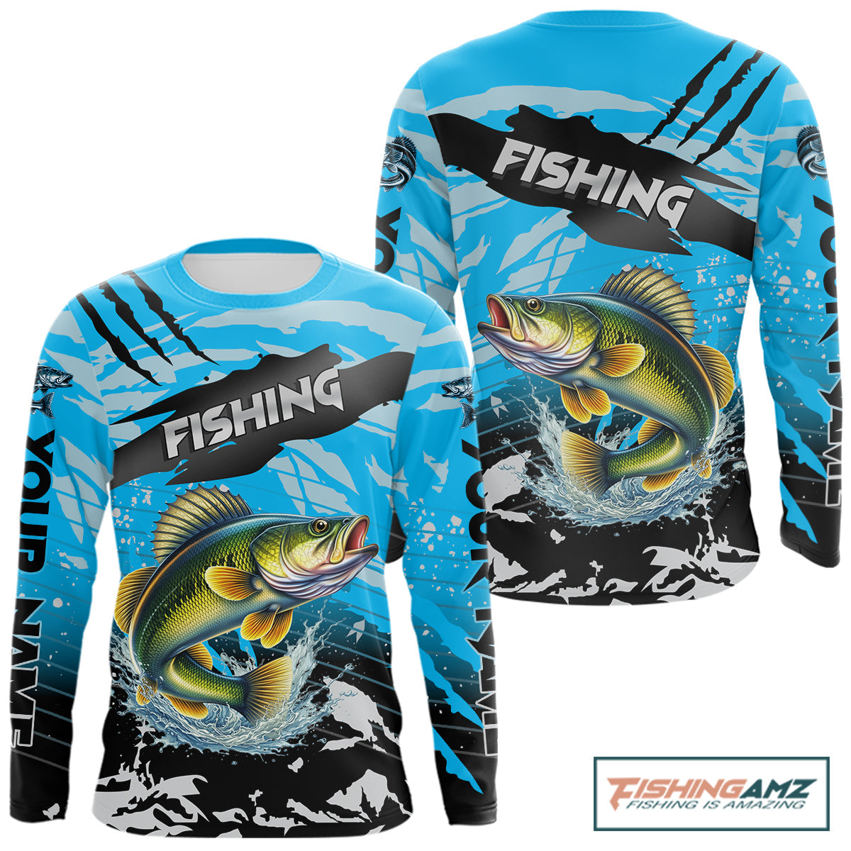 Walleye Fishing Blue Camo Jerseys Custom Performance Long Sleeve Tournament Fishing Shirts NHT509