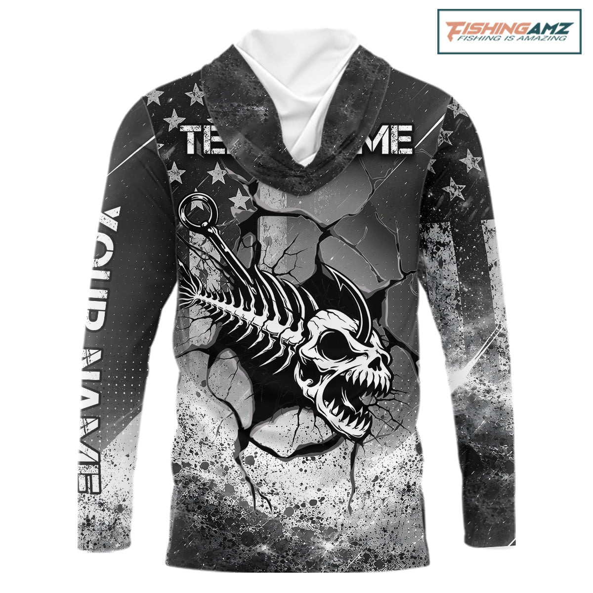 American Flag Fishing Fish Hook Skull Personalized Fishing Shirts, Hooded Patriotic Fishing Shirt Gift For Men NHT665