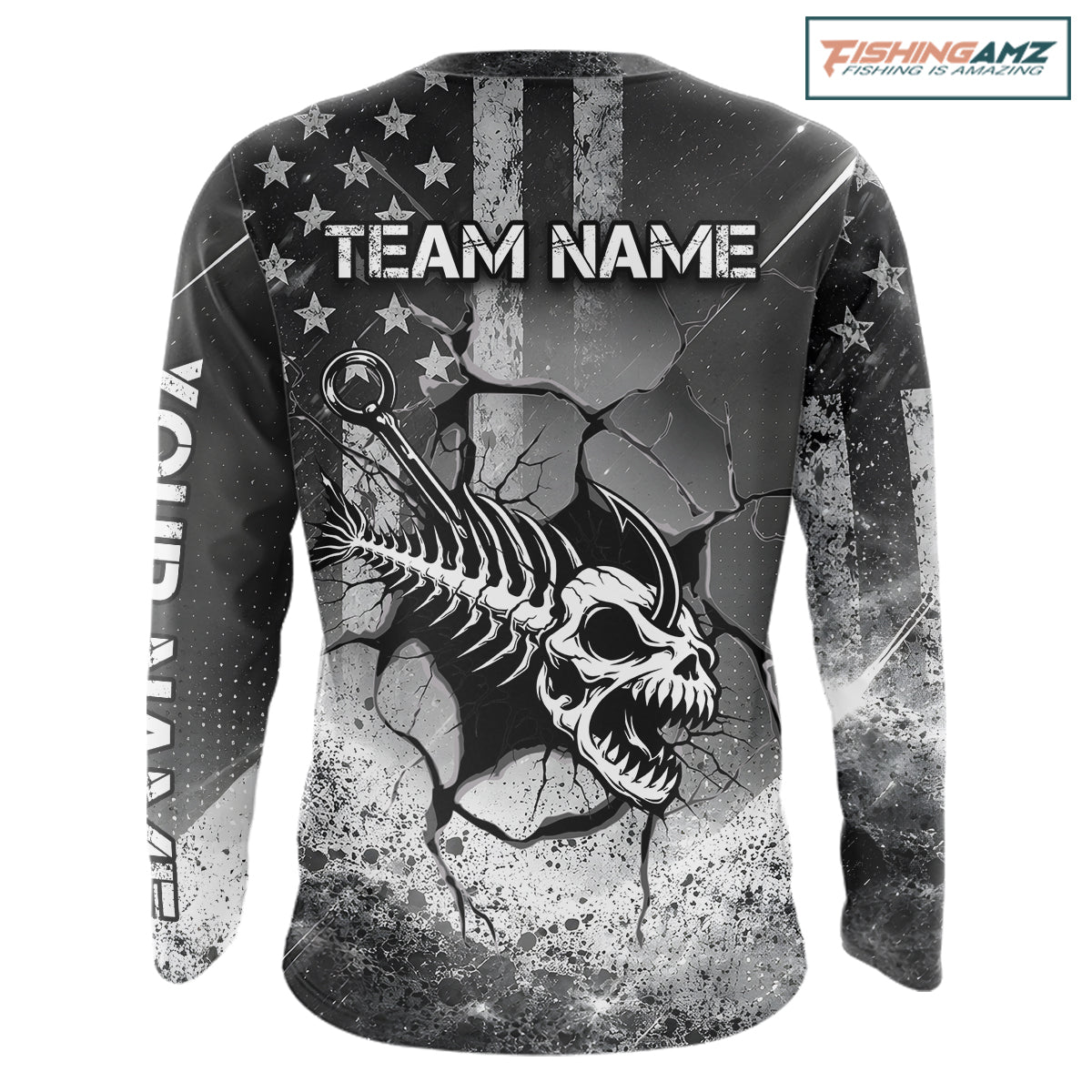 American Flag Fishing Fish Hook Skull Personalized Fishing Shirts, Patriotic Fishing Shirt Gift For Men NHT665
