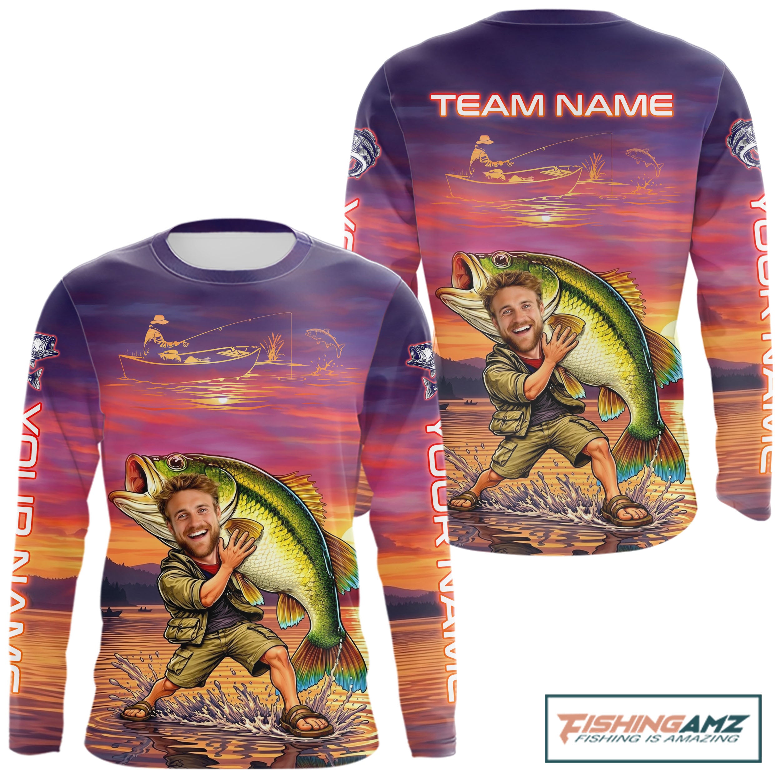 Custom Fathers Day Bass Fishing Shirts Long Sleeve With Face, Personalized Funny Dad Fishing Button Shirt NHT679