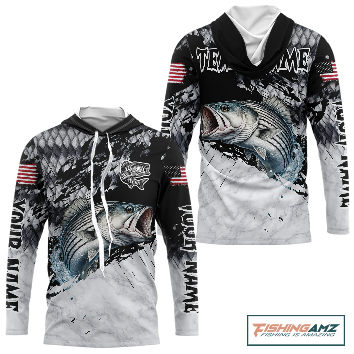 Custom striped bass saltwater fishing shirt, bass fishing jersey for men