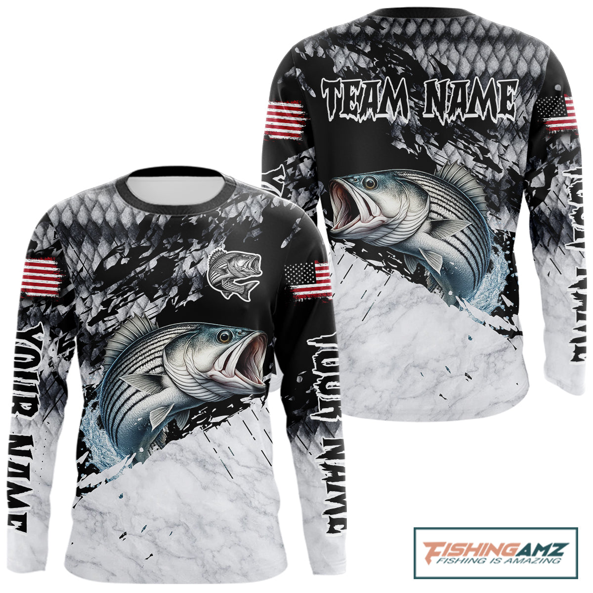 Custom striped bass saltwater fishing shirt, bass fishing jersey for men