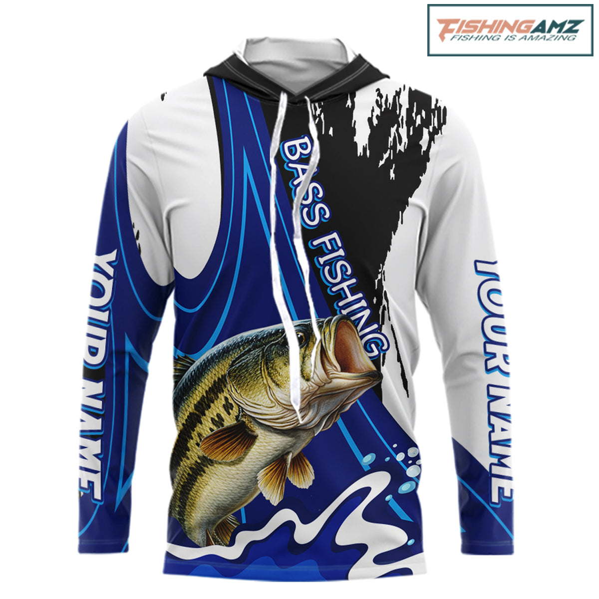 Bass Fishing Jersey Personalized Name Hooded Fishing Shirt, Angler Tournament Fishing Apparel NHT867
