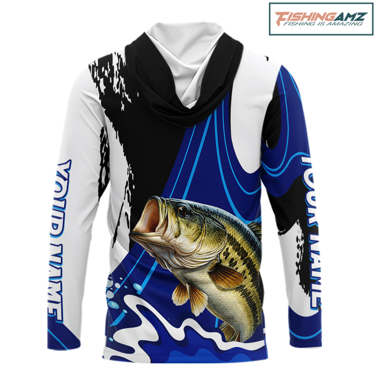 Bass Fishing Jersey Personalized Name Hooded Fishing Shirt, Angler Tournament Fishing Apparel NHT867