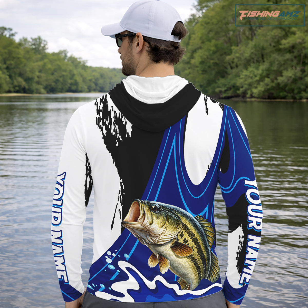 Bass Fishing Jersey Personalized Name Hooded Fishing Shirt, Angler Tournament Fishing Apparel NHT867