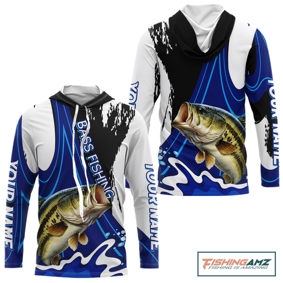 Bass Fishing Jersey Personalized Name Hooded Fishing Shirt, Angler Tournament Fishing Apparel NHT867