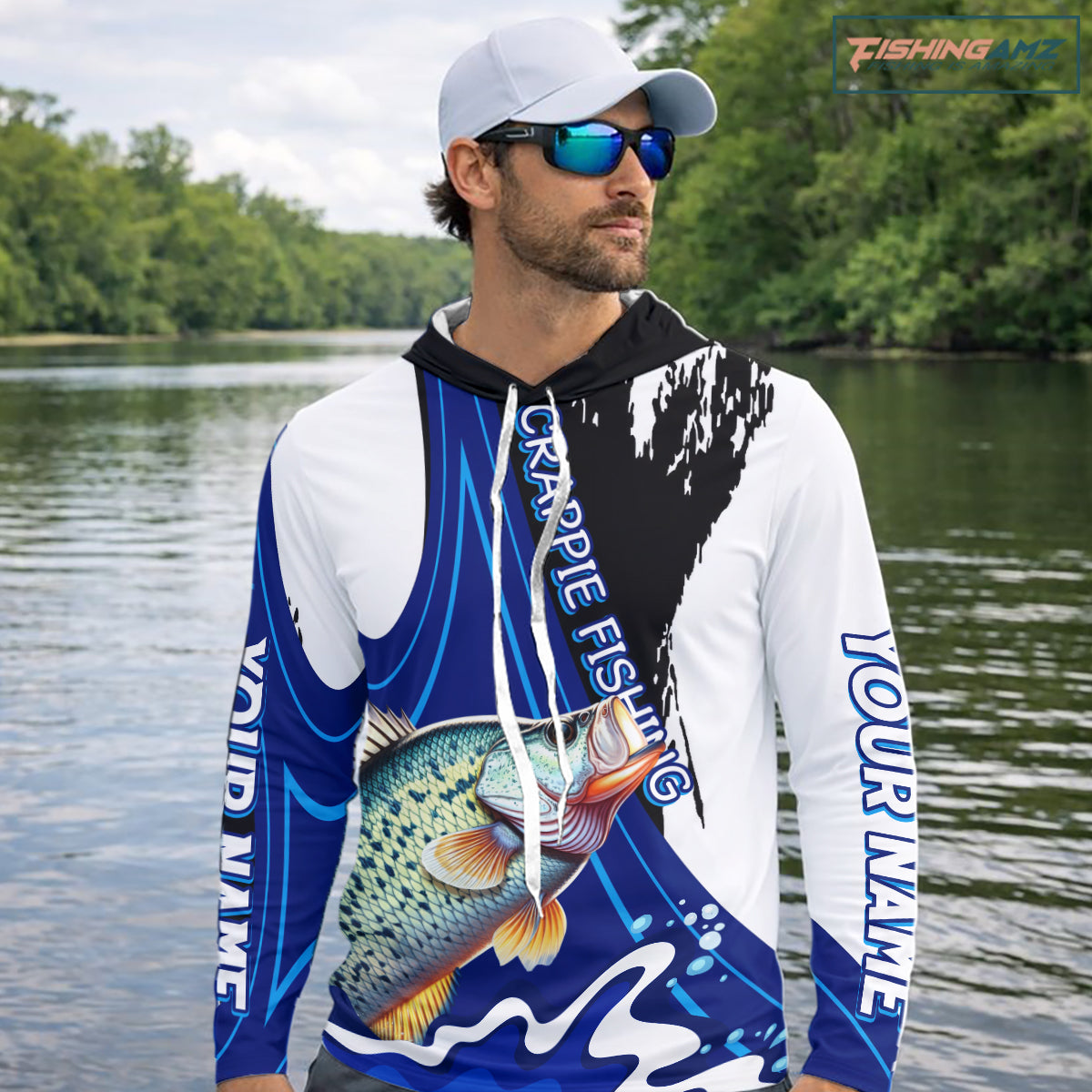 Crappie Fishing Jersey Personalized Name Hooded Fishing Shirt, Angler Tournament Fishing Apparel NHT868