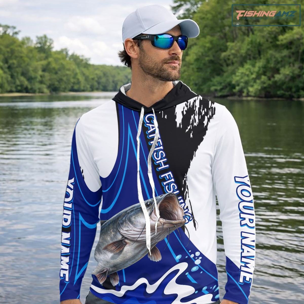Catfish Fishing Jersey Personalized Name Hooded Fishing Shirt, Angler Tournament Fishing Apparel NHT869