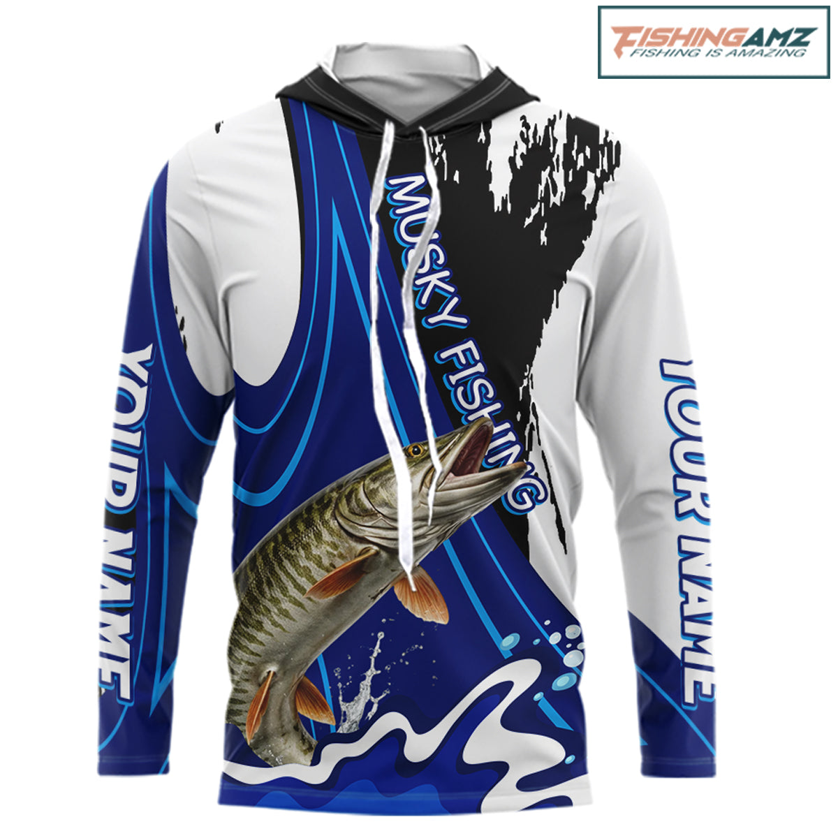 Musky Fishing Jersey Personalized Name Hooded Fishing Shirt, Angler Tournament Fishing Apparel NHT870
