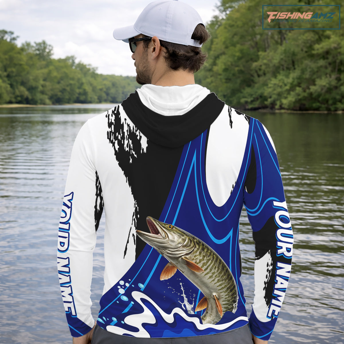 Musky Fishing Jersey Personalized Name Hooded Fishing Shirt, Angler Tournament Fishing Apparel NHT870