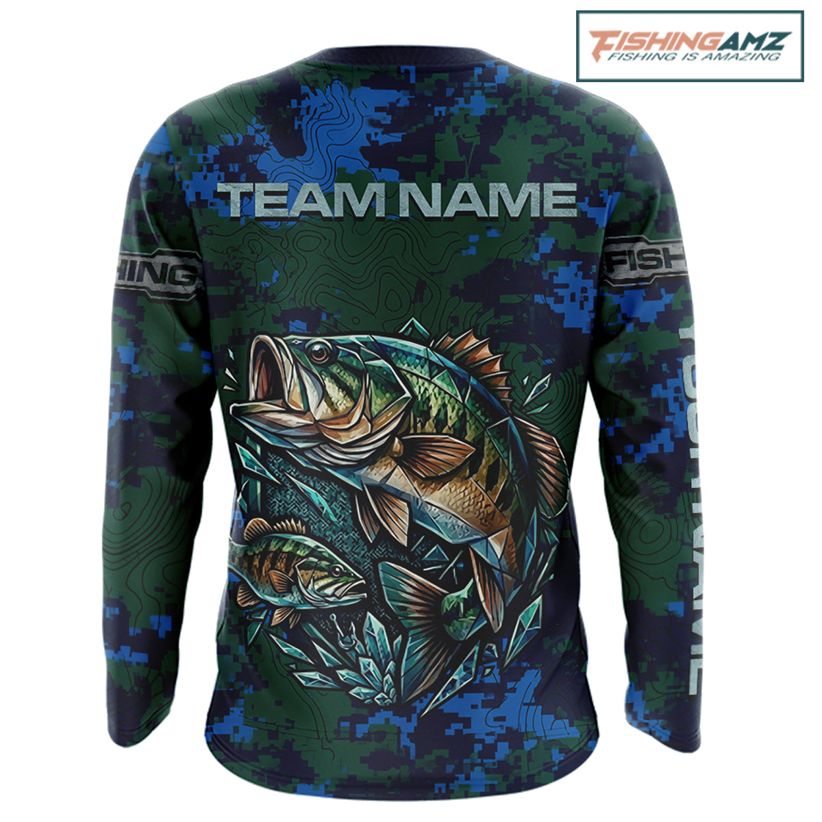 Green Camo Bass Fishing Shirt Long Sleeve, Bass Fishing Jersey, Performance Fishing Apparel NHT877