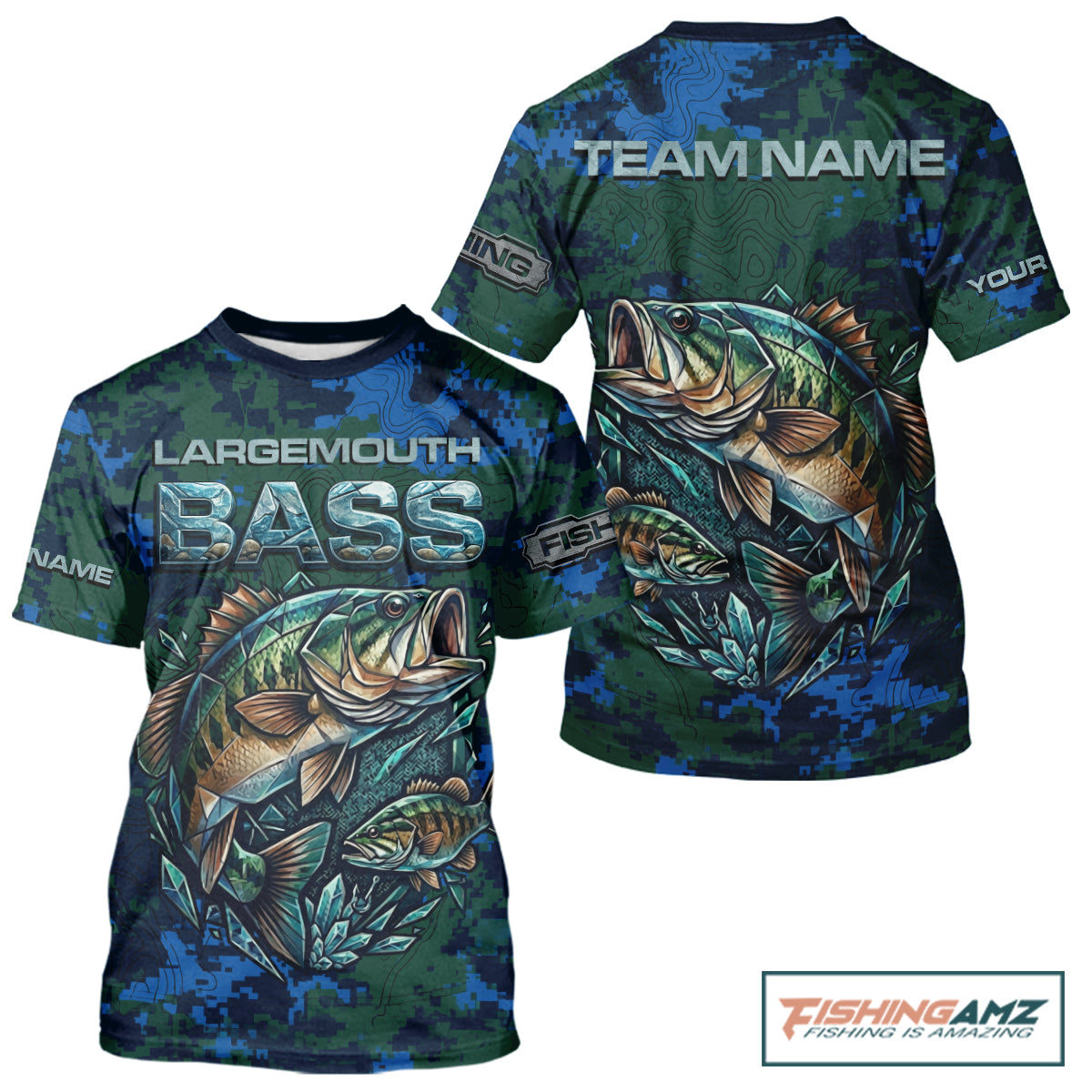 Green Camo Bass Short Sleeve Fishing T-shirts, Bass Fishing Jersey, Performance Fishing Apparel NHT877
