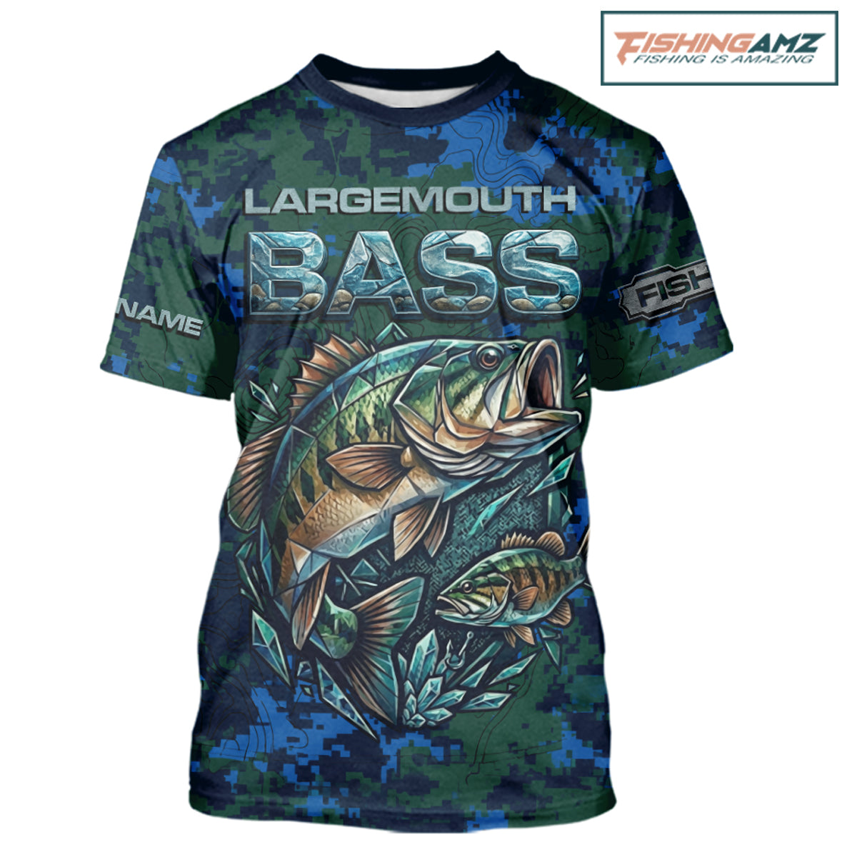 Green Camo Bass Short Sleeve Fishing T-shirts, Bass Fishing Jersey, Performance Fishing Apparel NHT877