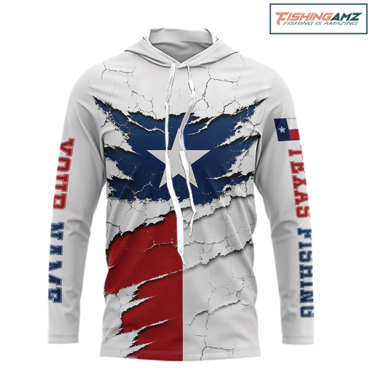 Texas Fishing Shirt Long Sleeve Hooded Patriotic Texas Flag UV Protection Fishing Apparel 