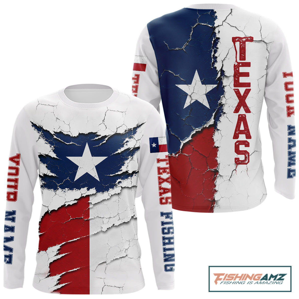 Texas Fishing Shirt Long Sleeve Patriotic Texas Flag UV Protection Fishing Apparel 