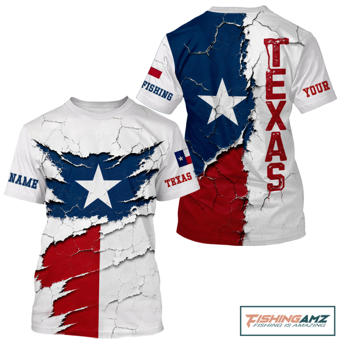 Texas Short Sleeve Fishing T-Shirts Patriotic Texas Flag UV Protection Fishing Apparel 